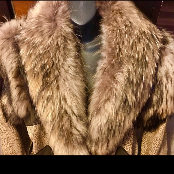 J.PERCY for MARVIN RICHARDS CHEETAH PRINT LEATHER  JACKET W/WOLF FUR COLLAR/SZ L - Picture 3 of 14